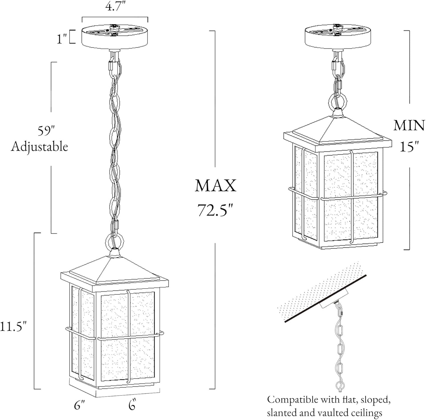 LOG BARN Outdoor Pendant Light Fixture, Farmhouse Exterior Lights, Anti-Rust Ceiling Outdoor Light with Seeded Glass, Lantern Hanging Light for Front Door, Entry, Porch, and Gazebo