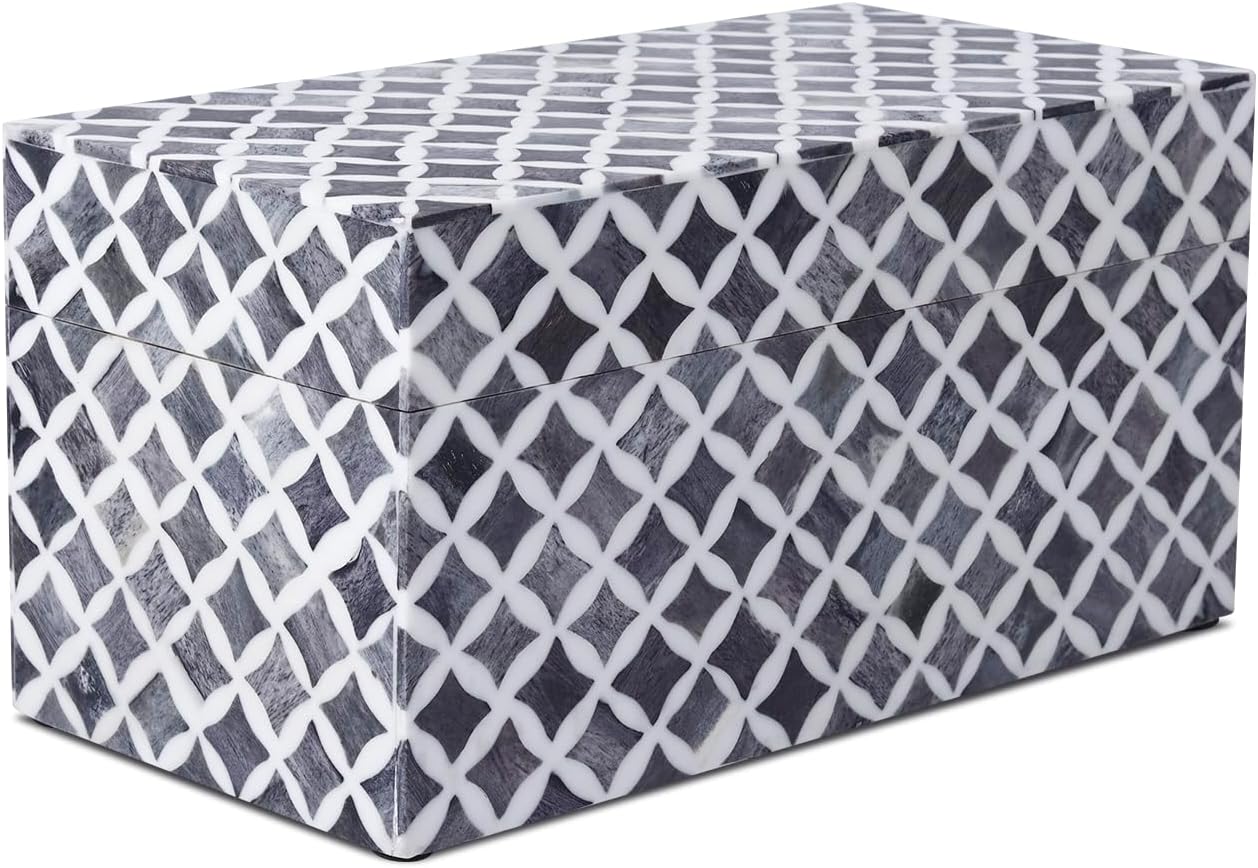 Handicrafts Home White Handmade Keepsake Organizer with Lid Decorative Storage Box- Star Pattern Collection Memories Holder for Jewelry, Photos & Cards- Home Decor Accents- Bone & Resin Inlay- 10x5x5