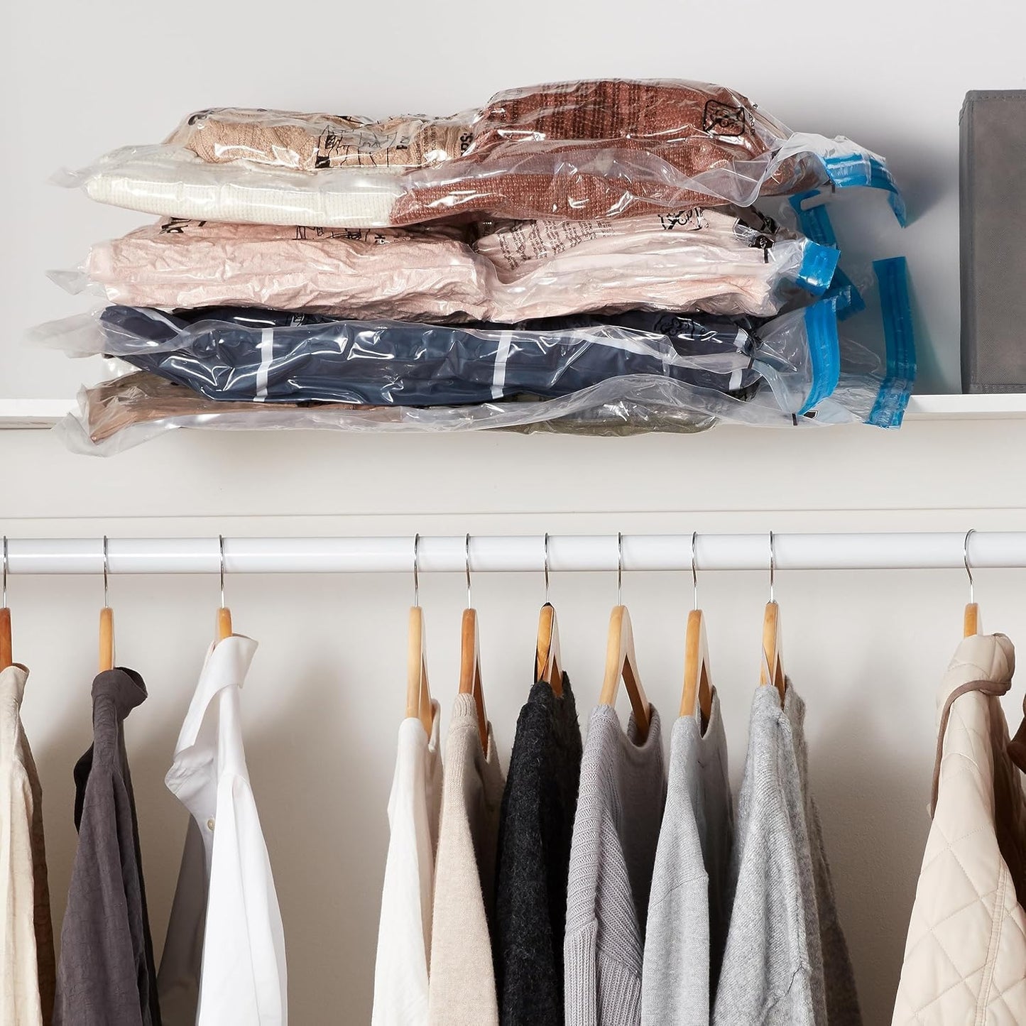 Amazon Basics Vacuum Compression Space Saving Storage Bags with Hand Pump, Large, Pack of 5, Clear