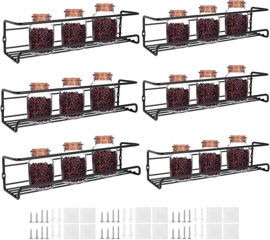 Spice Rack Organiser Hanging Spice Shelves Carbon Steel Wall Mount Spice Rack Kitchen Storage Racks Storage Spices and Condiments Spice Jars for Kitchen Cabinet Cupboard Pantry Door (6)