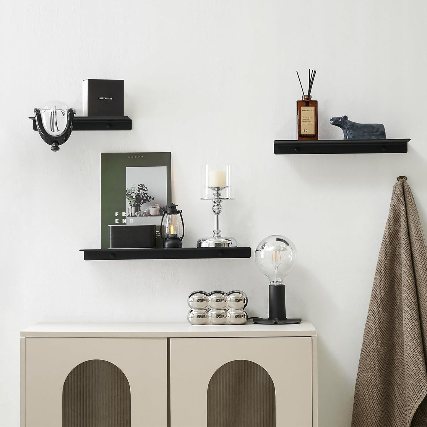 JOOM Metal Wall Floating Shelf - Metal Wall Shelf, Floating Shelf, Bathroom Shelf, Display Shelves for Storage (Black, 8 Inch)