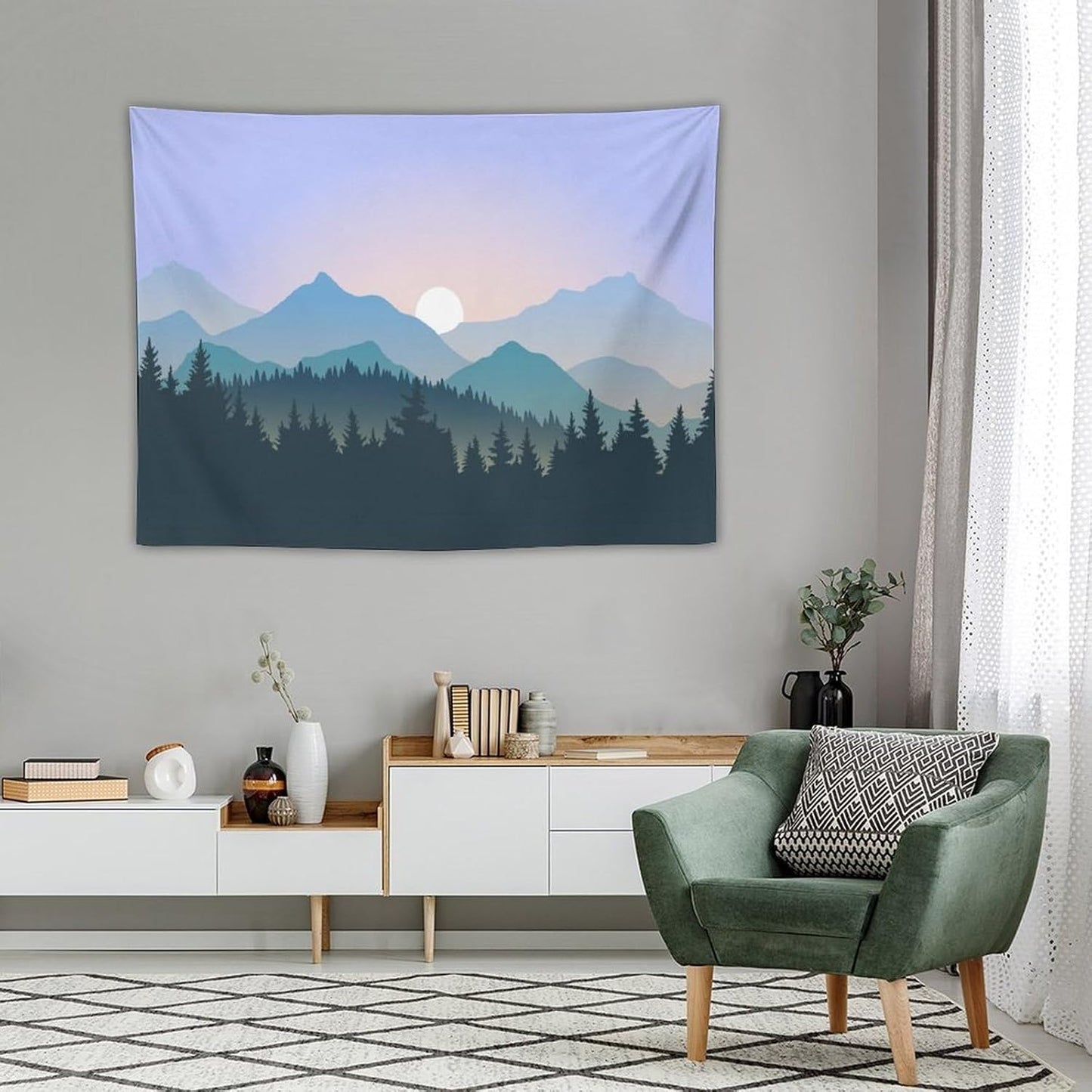 HZOHNAGO Mountain Tapestry Forest Mountain Sunrise Pattern Printed Wall Tapestry Wall Hanging for Bedroom Living Room Dorm 40" W x 30" H