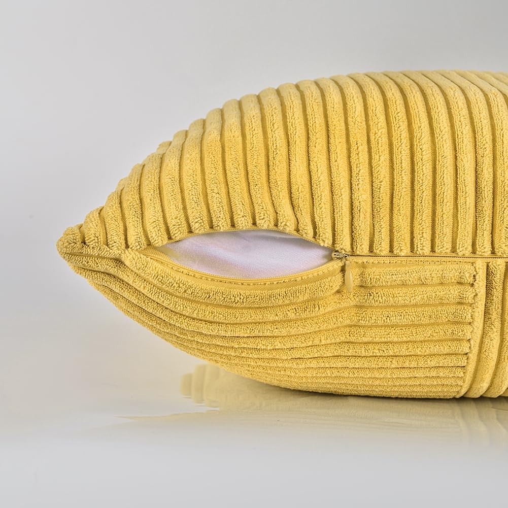 Fancy Homi 2 Packs Yellow Decorative Throw Pillow Covers 18x18 Inch for Living Room Couch Bed, Rustic Farmhouse Boho Home Decor, Soft Corss Corduroy Patchwork Textured Square Cushion Case 45x45 cm