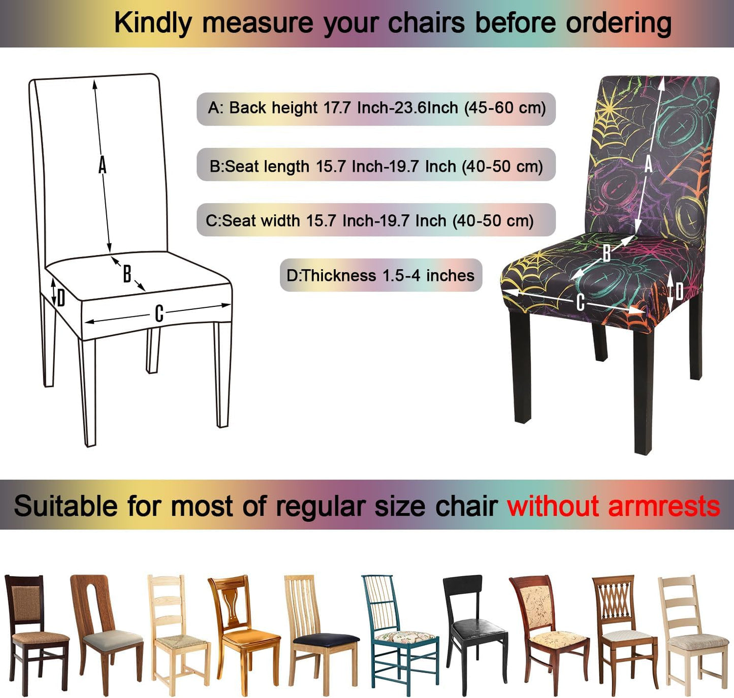 JQinHome Spider Halloween Chair Slipcover,Web Black Chair Covers Set of 6, High Stretch Washable Chair Protector Cover for Dining Room, Kitchen,Home Party,Wedding Ceremony(Spider,6PC)