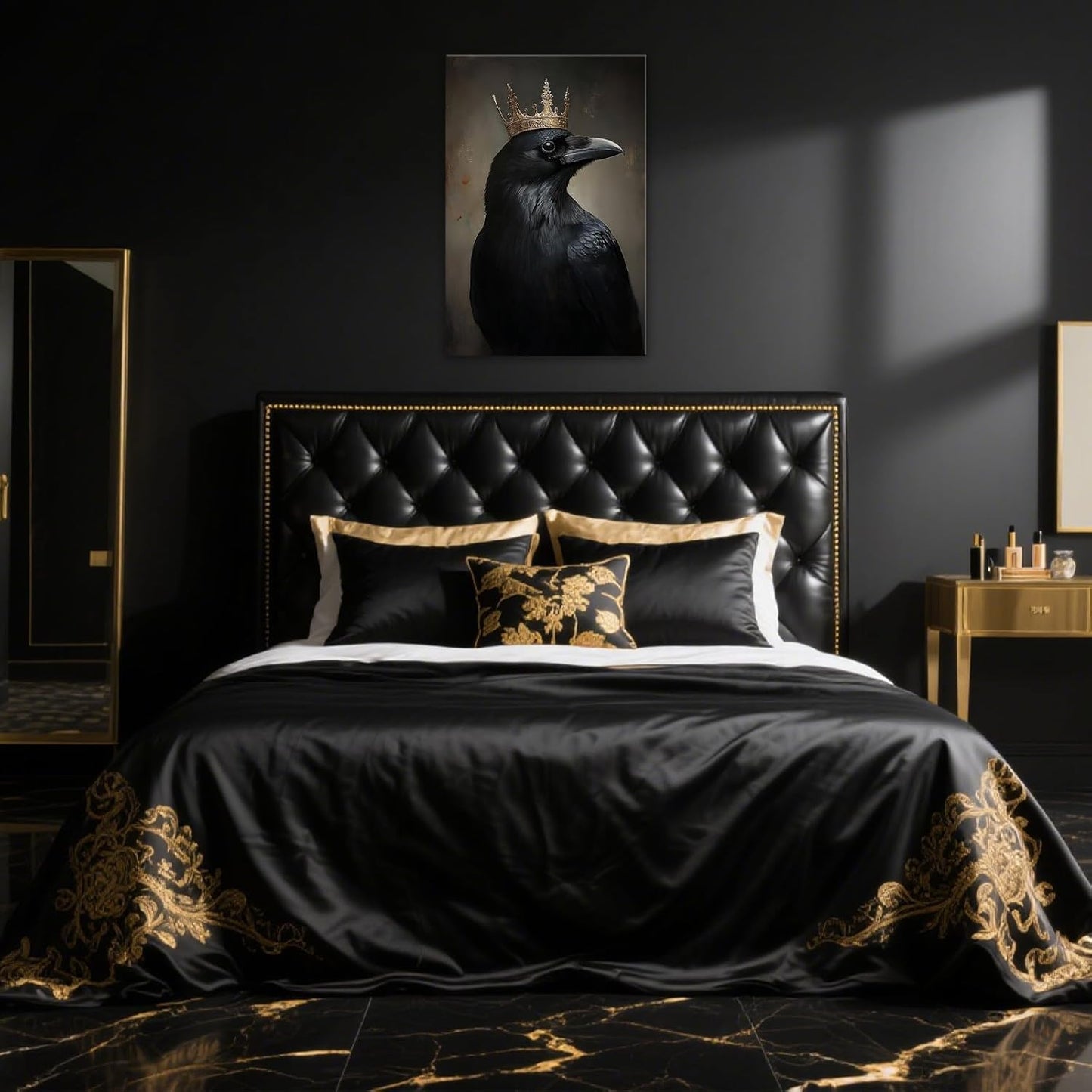 OAAPITI Raven King Wall Art Mysterious Black Bird Painting Dark Gothic Animal Canvas Print for Living Room Bedroom Home Office Inspirational Decor(Artwork-8,12"x18")