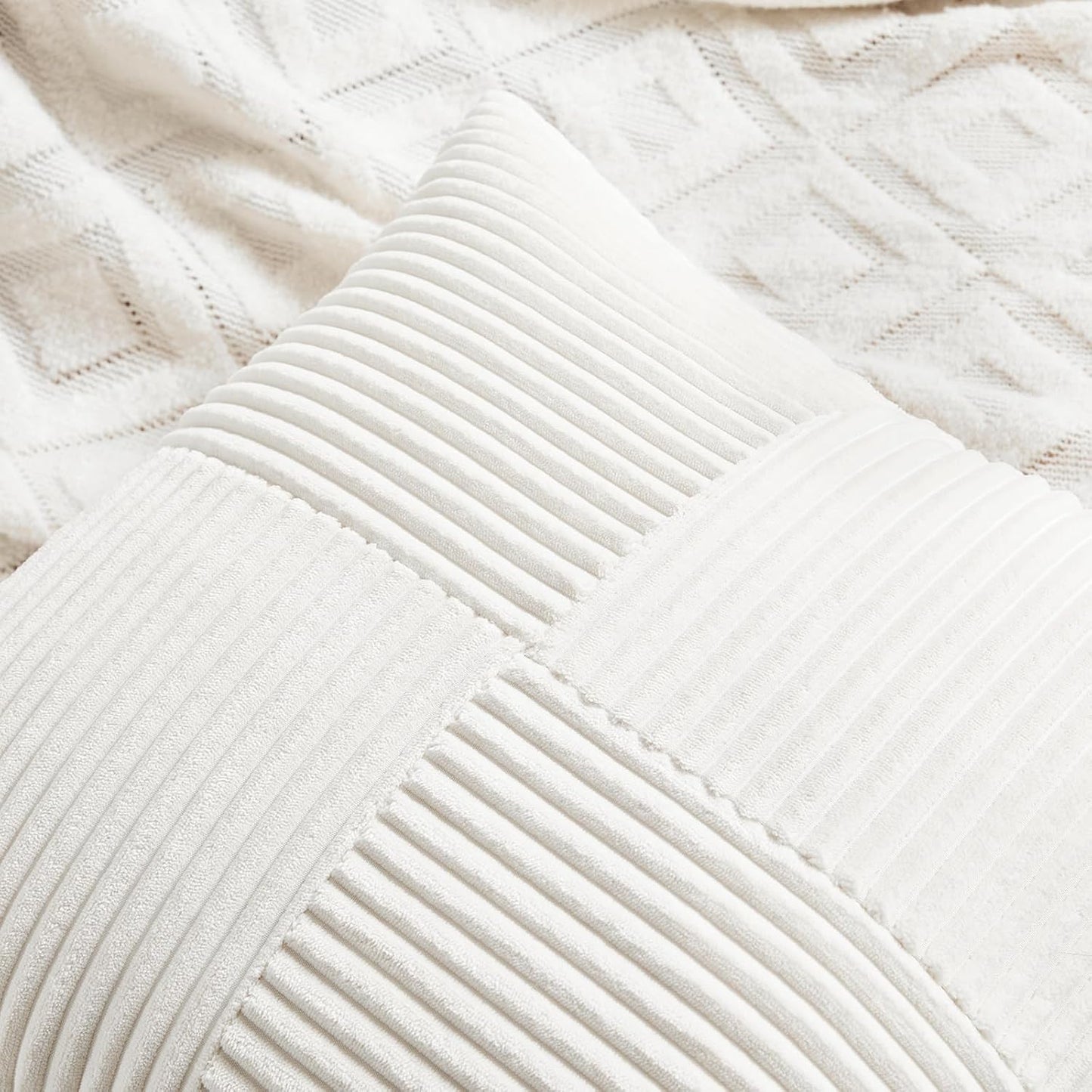 Fancy Homi 2 Packs Cream White Euro Decorative Throw Pillow Covers 28x28 Inch for Couch Bed Sofa, Farmhouse Boho Home Decor, Soft Corss Corduroy Patchwork Textured Square Cushion Case 71x71 cm