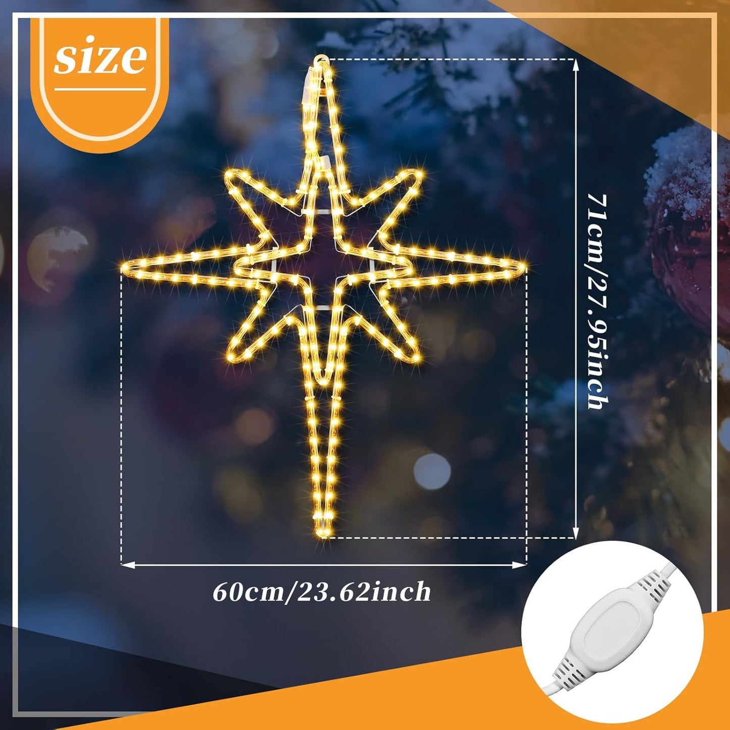 28" Christmas Star of Bethlehem LED Star Hanging Lights Nativity Holy Family Light for Door Window Porch Wall Decoration Plug Operated Lighted Hanging Tree Topper(Warm Light)