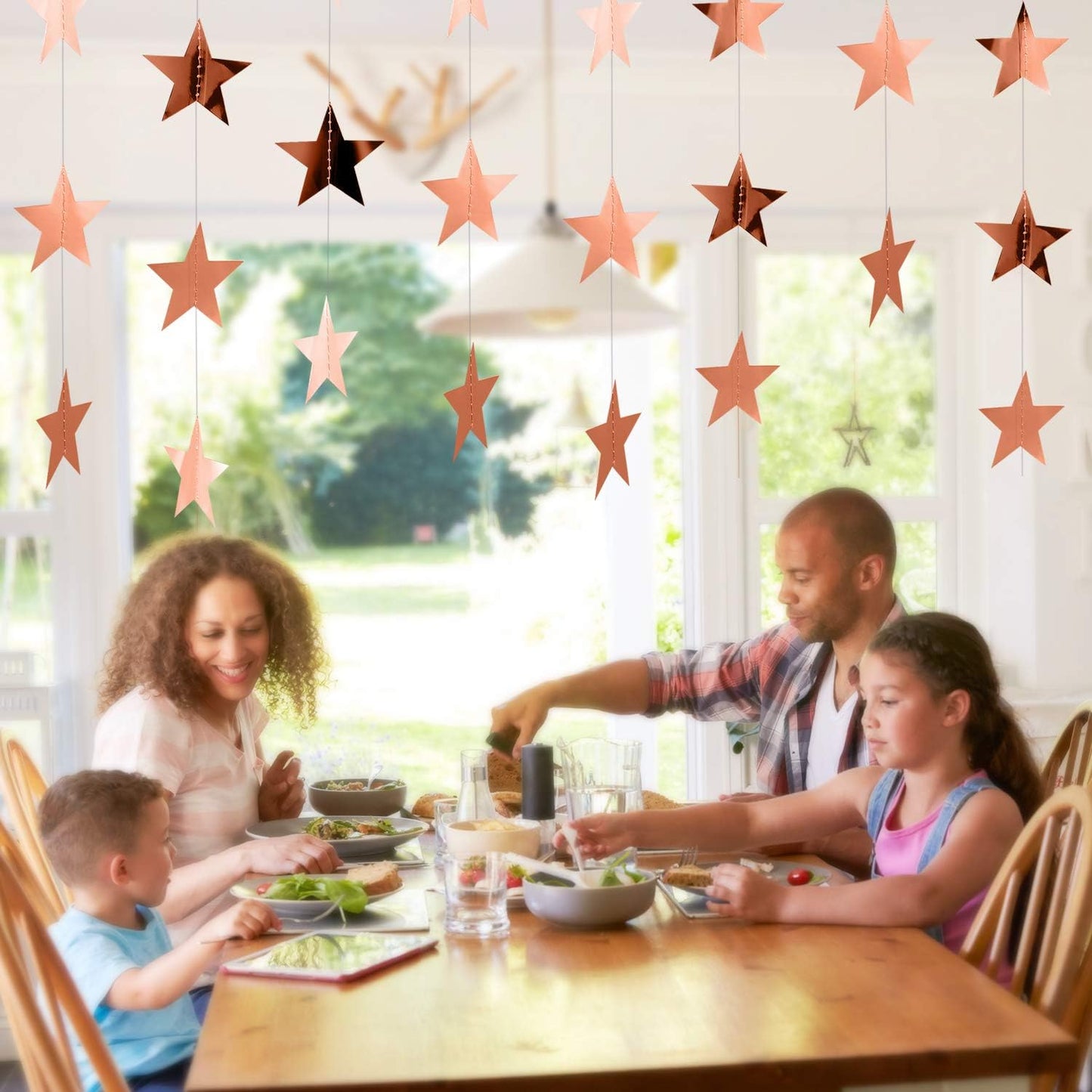 Patelai Glitter Star Garland Banner Decor 130 Feet Star Hanging Bunting Banner Twinkle Backdrop for Homecoming Classroom Wedding Birthday Halloween Christmas Party Supplies(Rose Gold)