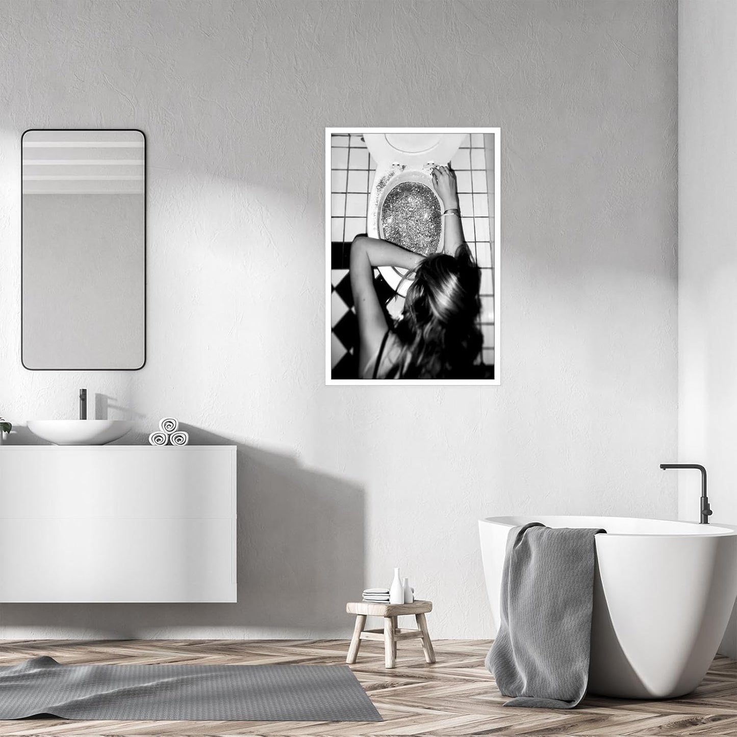 Liyark Funny Bathroom Wall Art Black and White posters Bar Disco Party prints painting Girls Bathroom Canvas wall art Funky aesthetics Teen Girl Bedroom wall decor for 12x16in Unframed