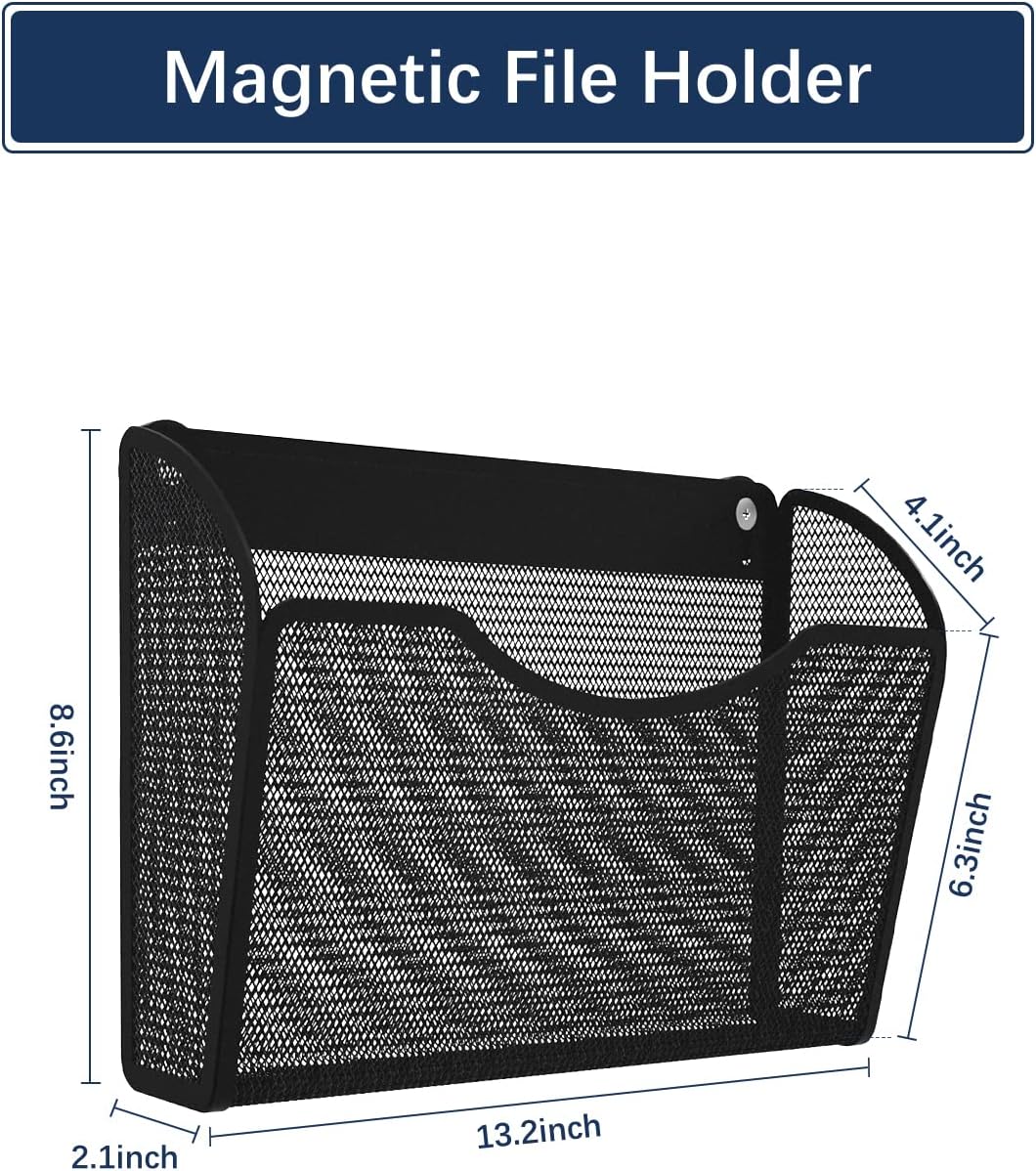 3 Pack 1-Tier Magnetic File Holder - No Drilling Installation File Organizer, Large Capacity Magnetic File Holder for Refrigerator, File Cabinets, Whiteboard, Office, Kitchen