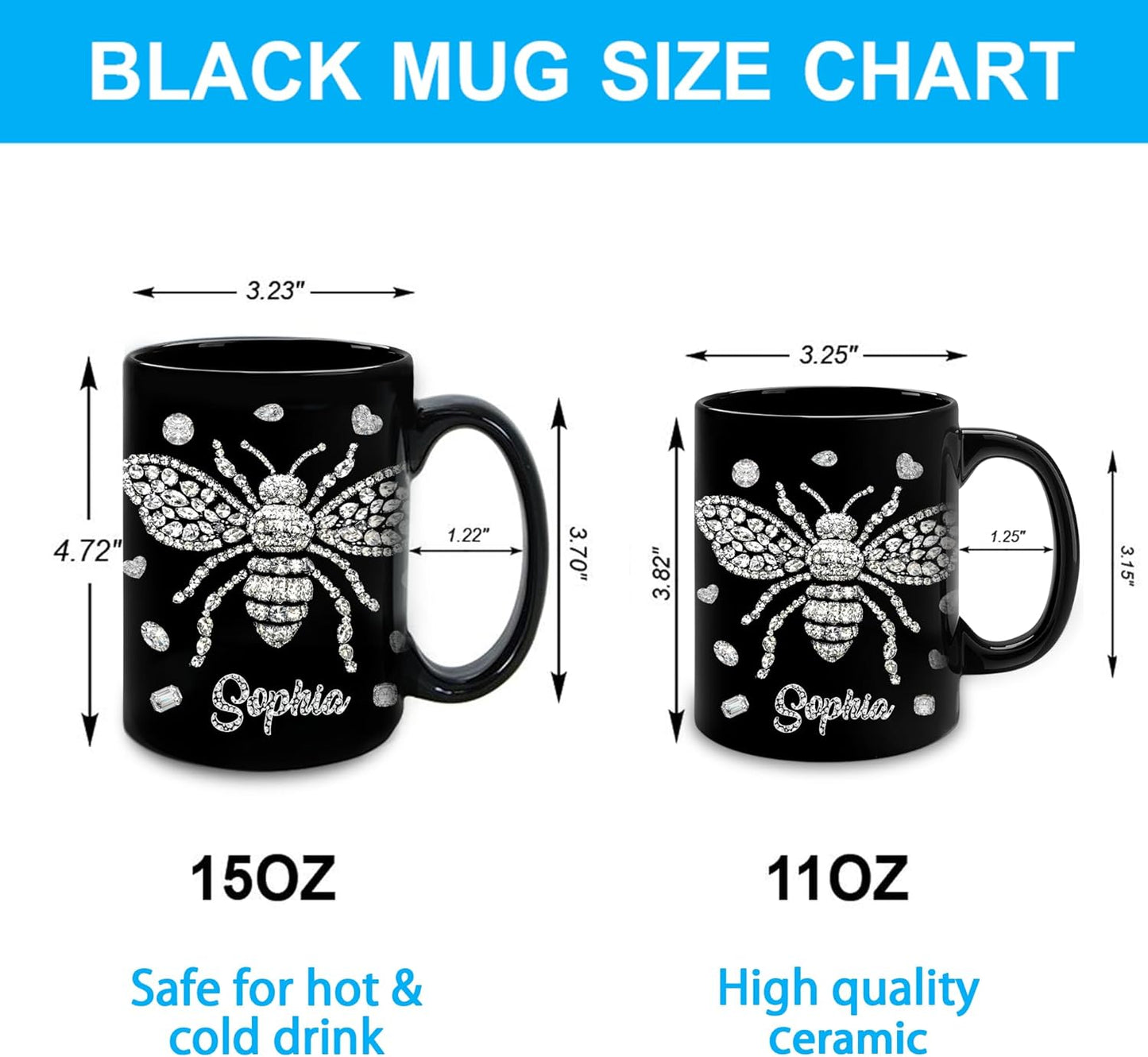 Hyturtle Personalized Jewelry Bee 2D Mug - Bee Keeper Gifts For Women Lovers Teacher - Honey Gifts For Beekeeper Farmer On Birthday - Queen Honeycomb Decor - Custom Coffee Cup Ceramic Mug 11 Oz 15 Oz