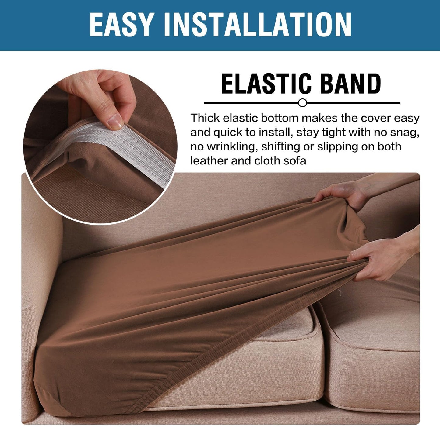 H.VERSAILTEX Velvet Stretch Couch Cushion Cover Plush Cushion Slipcover for Chair Cushion Furniture Protector Seat Cushion Sofa Cover (1 Piece Armchair Cushion Covers, Caramel)