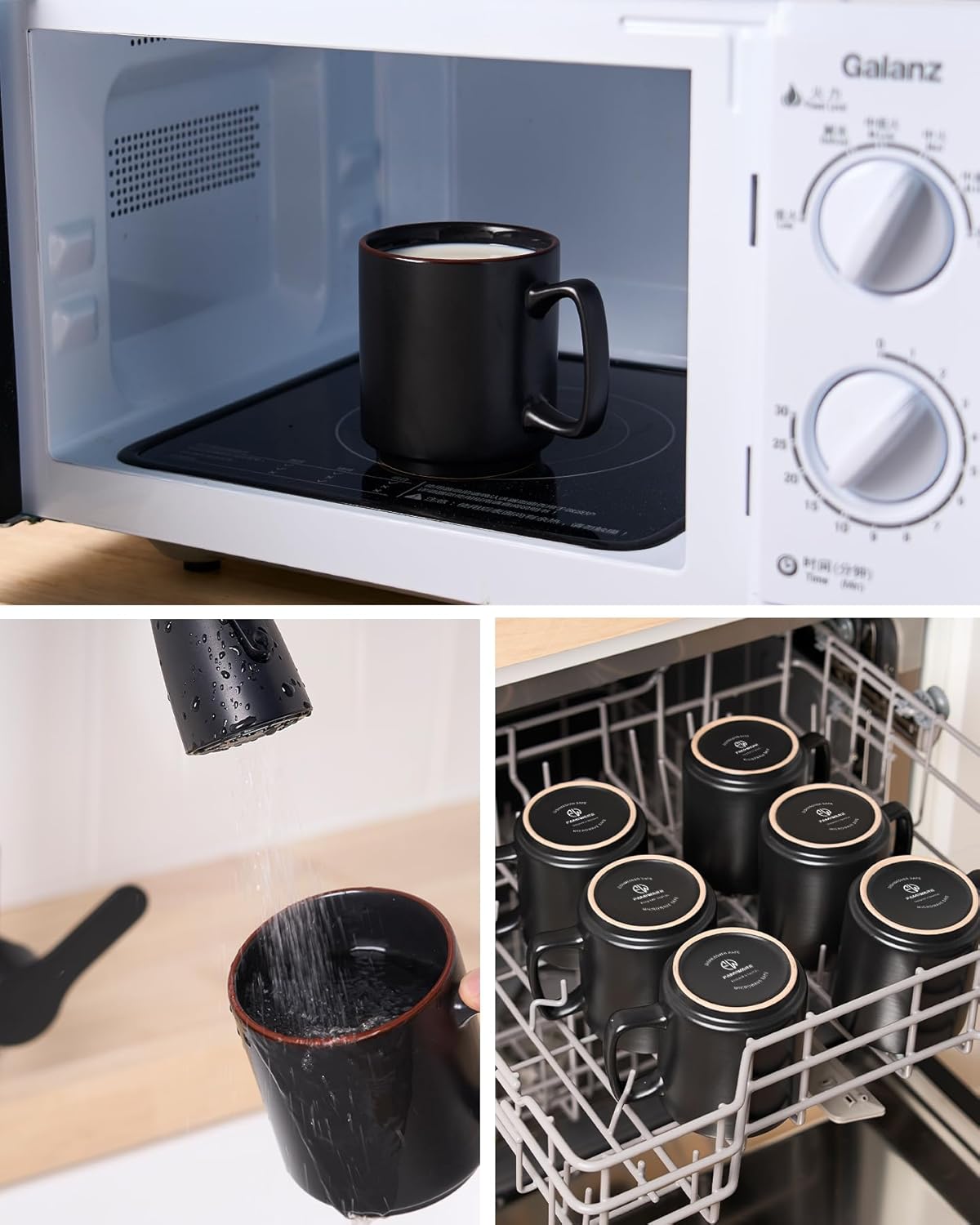 famiware Coffee Mugs Set of 4, Nebula 14oz Coffee Mugs, Ceramic Cup Set with Handle for Latte, Tea, Milk, Cappuccino, Cocoa, Matte Black