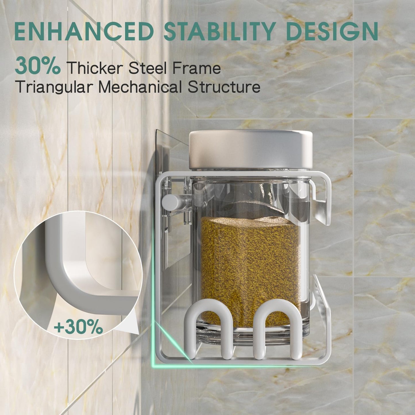 LUCYCAZ 2 Pack Wall Mounted Spice Rack with 16 Hooks, Spice Organizer Shelf for Stove Cabinet Pantry Door,Screw or Adhesive Spice Shelf Hanging Wall Spice Rack in Kitchen and RV (White, 2 PACK)