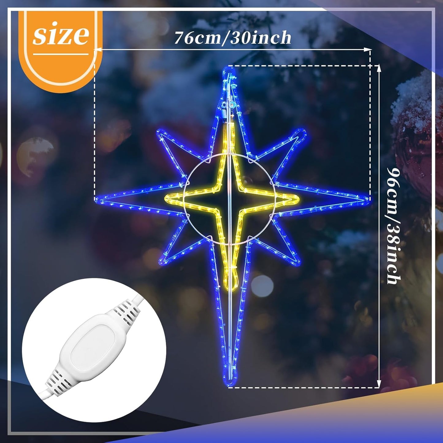 51'' Christmas Star of Bethlehem LED Star Hanging Lights Nativity Holy Family Light for Door Window Porch Wall Decoration Plug Operated Lighted Hanging Tree Topper(Blue, White)