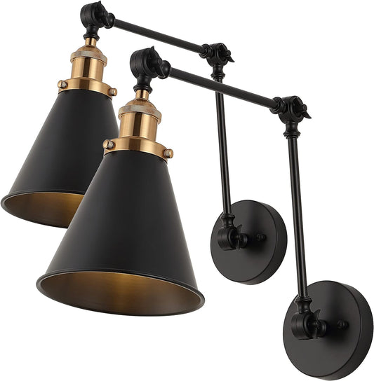 JONATHAN Y JYL7462A-SET2 Rover 7" Farmhouse Industrial Adjustable Arm Metal LED Wall Sconce Rustic Bohemian 2700K 4W Bulb for Entryway Lobby Kitchen Bathroom Bedroom Hallway, Black (Set of 2)