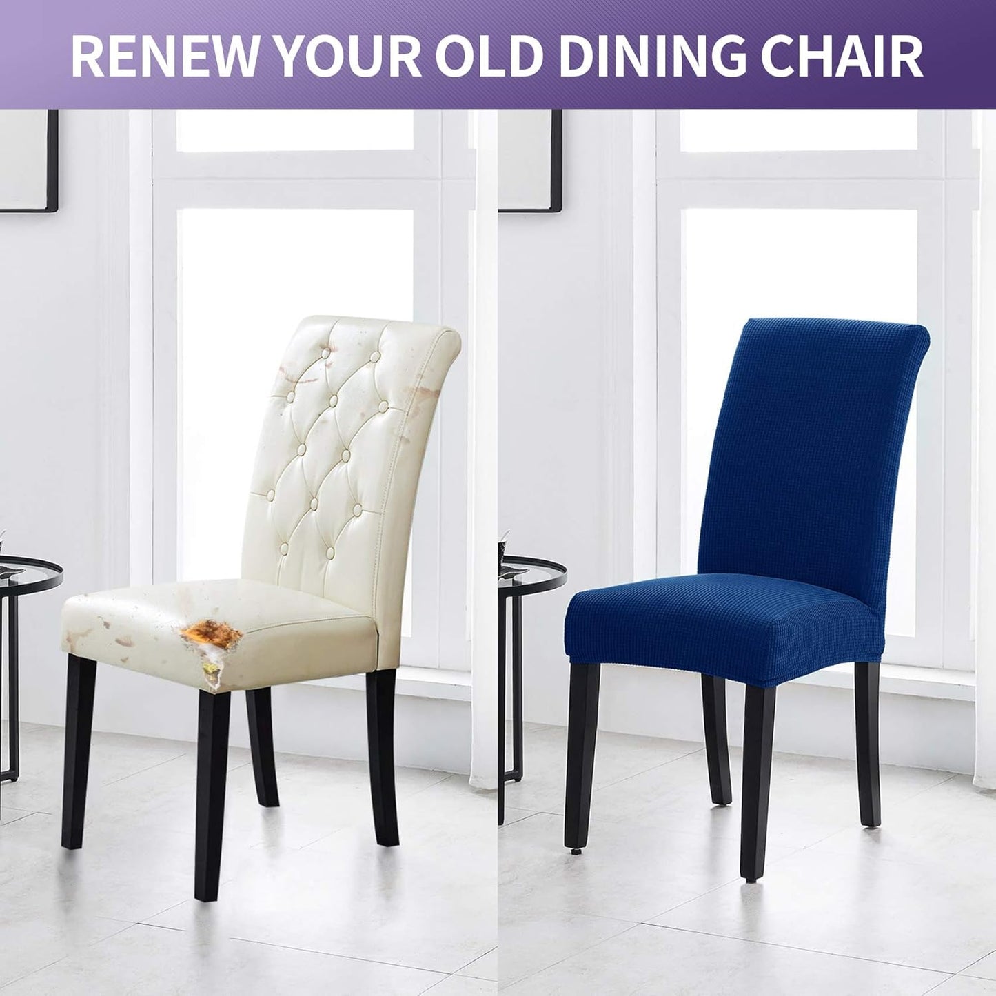 Joccun Chair Covers for Dining Room Set of 6, Dining Chair Slipcovers Stretch Dining Room Chair Covers Seat Protector,Washable Parsons Chair Cover for Home,Banquet(Classic Blue,6 Pack)