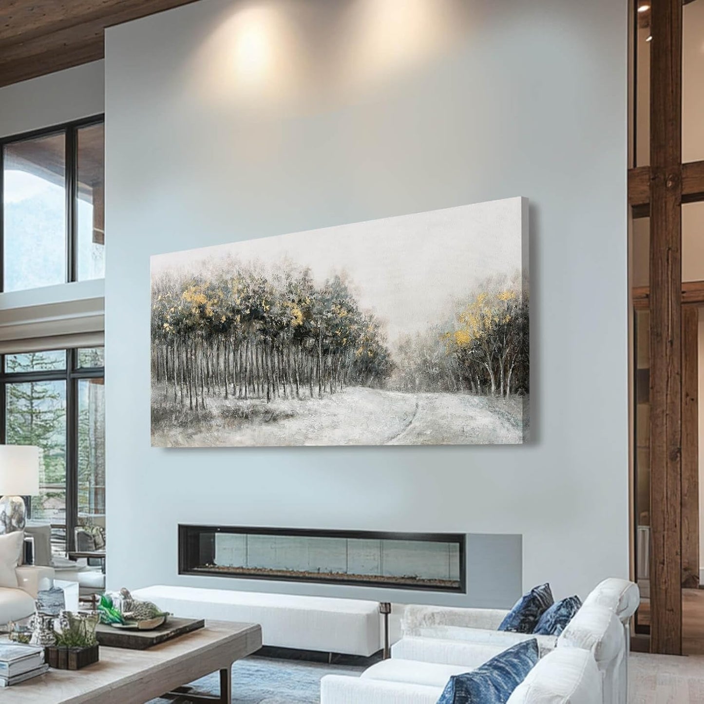 CHUDANHAO Large Landscape Wall Art Canvas Picture Green and Gold Tree Paintings Contemporary Wall Prints for Living Room Office 29x58 Inch Neutral Room Decor