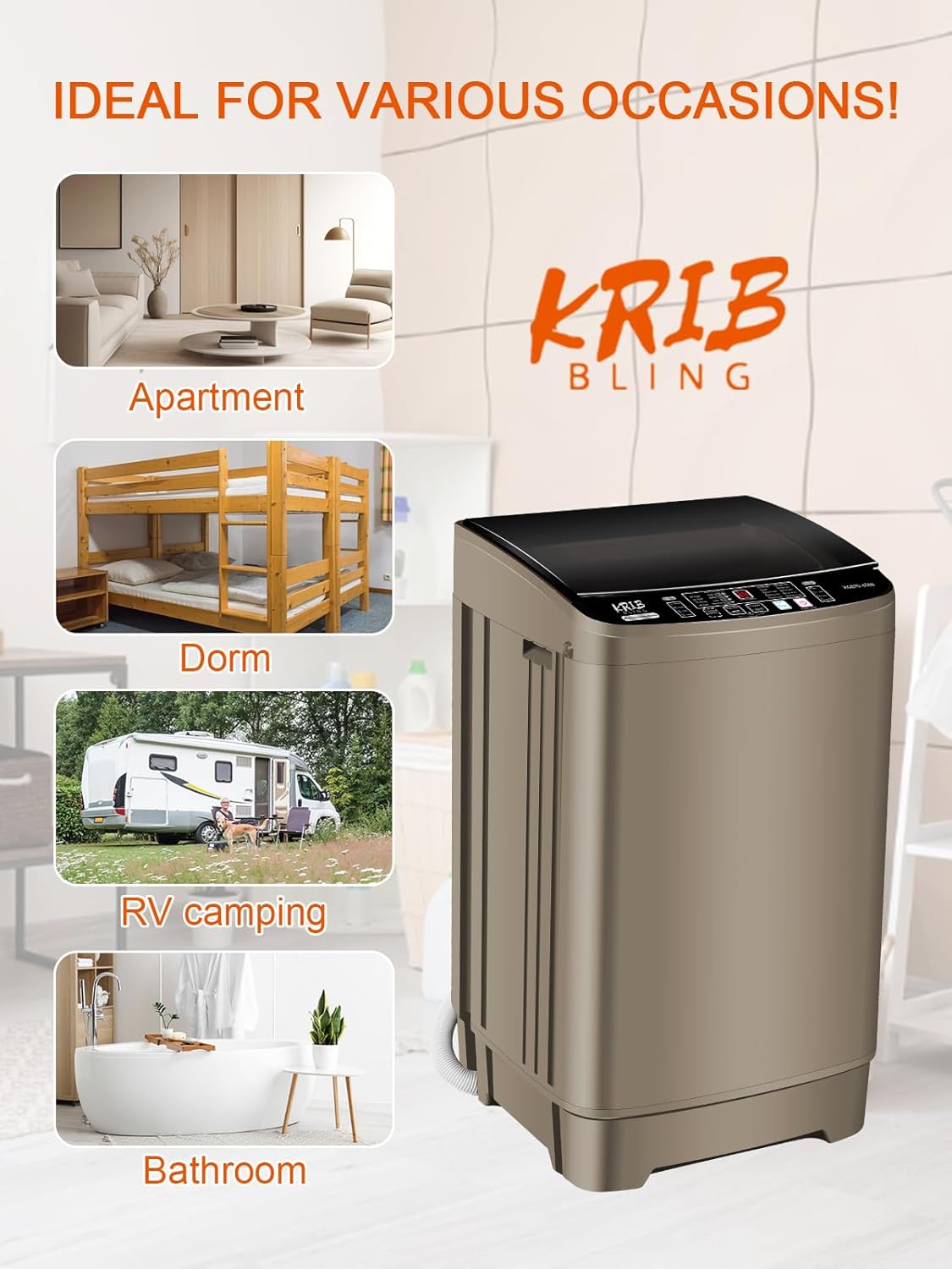 17.7 lbs Portable Washer Drain Pump, Full Automatic Washing Machine with LED Display, 10 Programs & 8 Water Levels Selections, Ideal for Camping, Apartment, Dorm, Glod