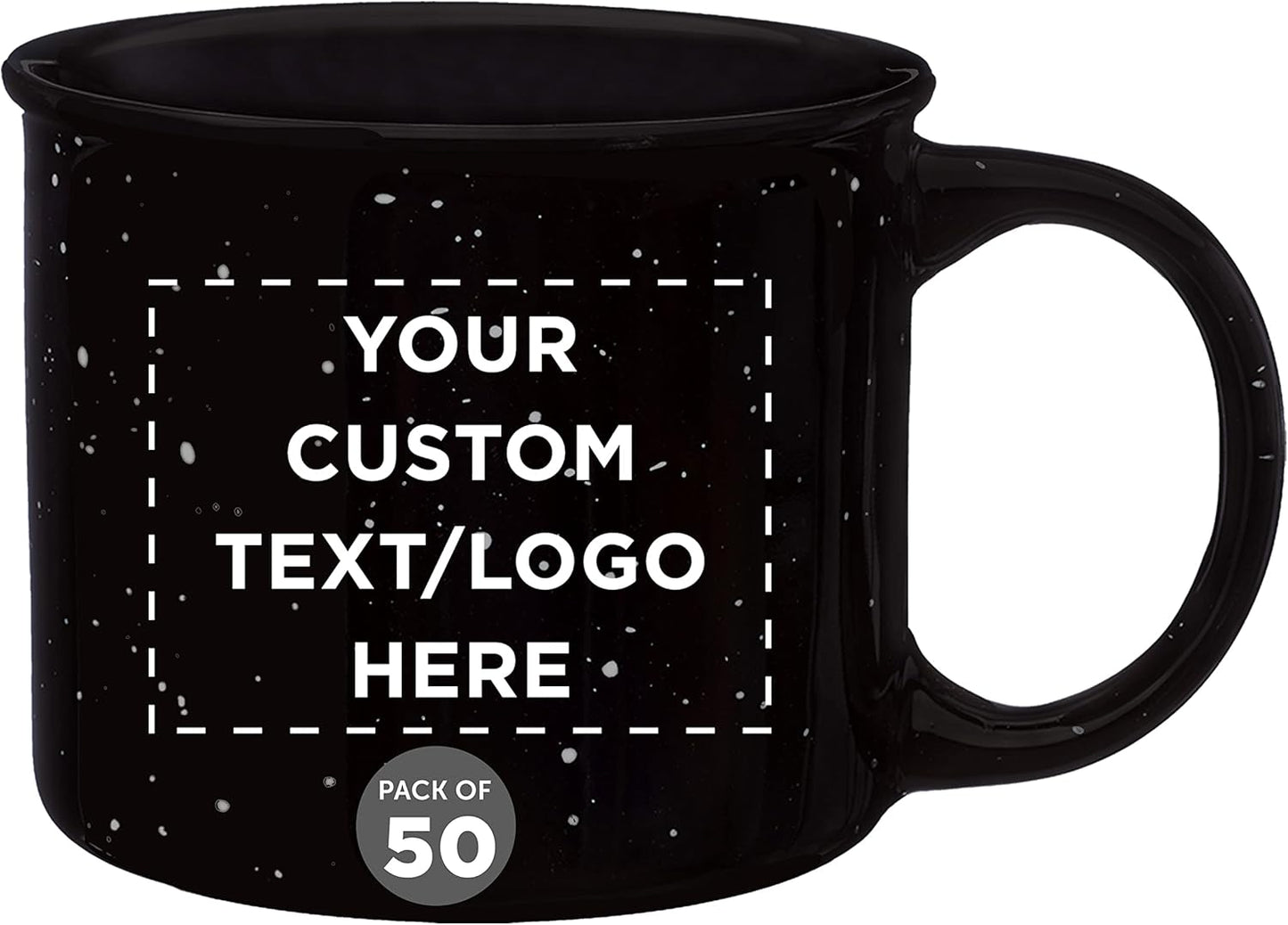 DISCOUNT PROMOS Custom Ceramic Campfire Coffee Mugs 13 oz. Set of 50, Personalized Bulk Pack - Perfect for Tea, Espresso, Cappuccino, Hot Cocoa - Black