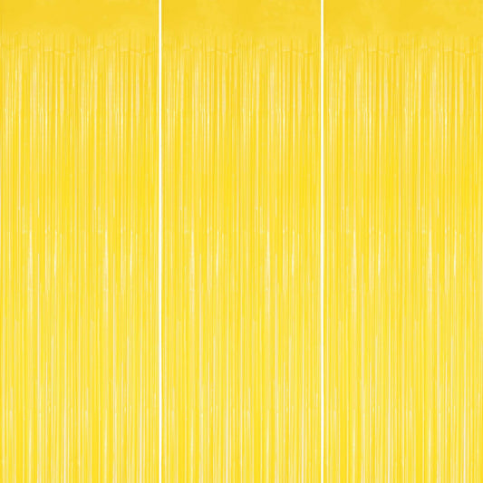 3 Pack Foil Fringe Backdrop - Pastel Yellow Shiny Tinsel Curtains for Party Decoration/Photo Booth Props - 3.3x8.2 FT Metallic Foil Backdrop for Birthday, Wedding, Graduation, Christmas.