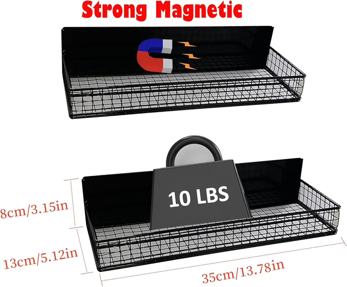 Bruda 2 Pack Large Magnetic Shelves Spice Rack Organizer for Washing Machine, Fridge, Refrigerator, Oven, Coffee Maker, Metal Peg Board 009