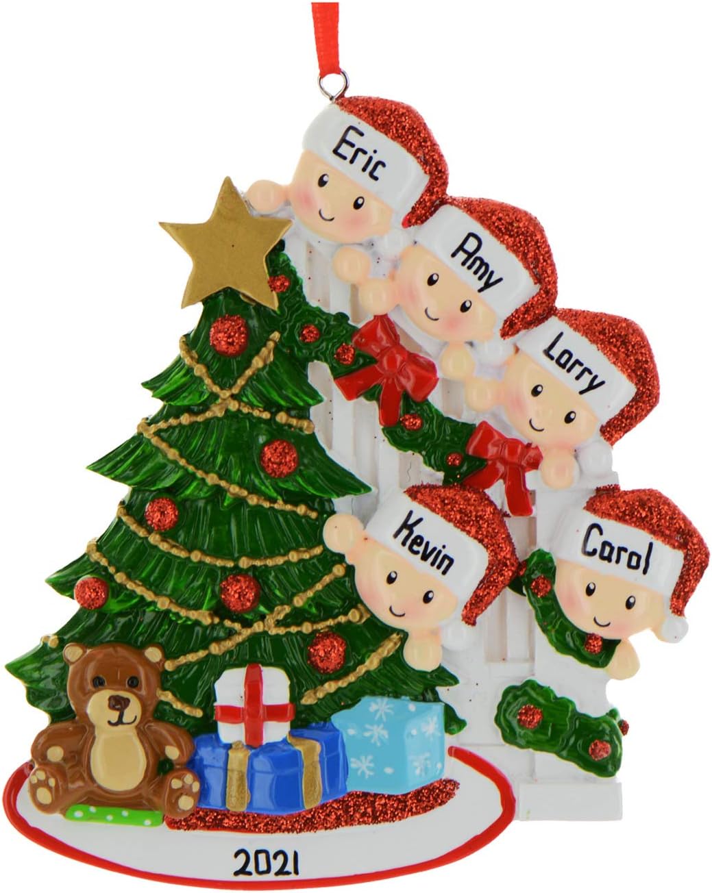 3D Peeking Family of 5 Ornament 2025 Personalized Family Christmas Ornaments 2025 | Staircase Personalized Tree Ornaments for Grandchildren, Siblings & Grandkids Xmas Tree with Gifts of Five Ornament