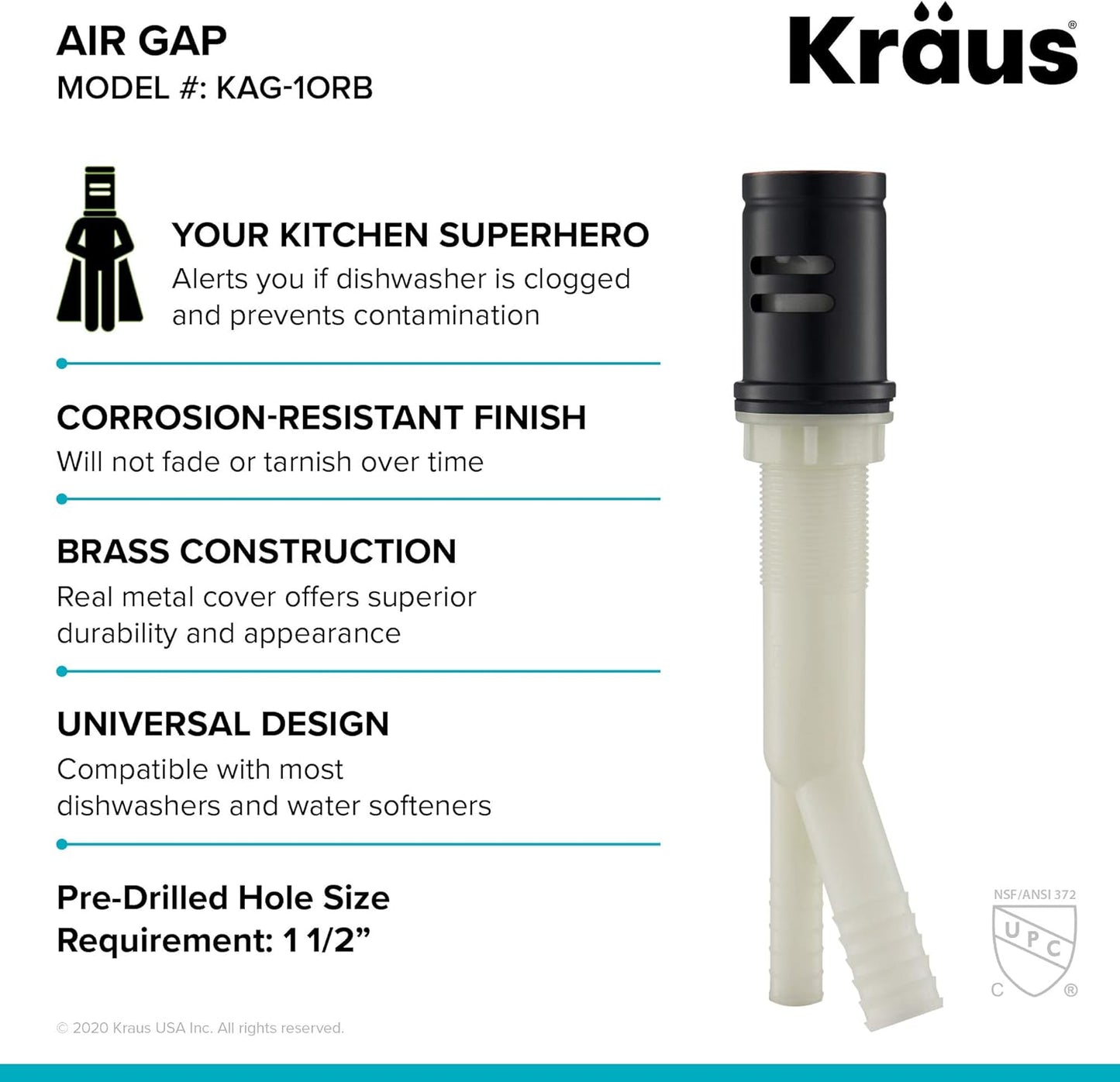 KRAUS Dishwasher Air Gap in Oil Rubbed Bronze, KAG-1ORB