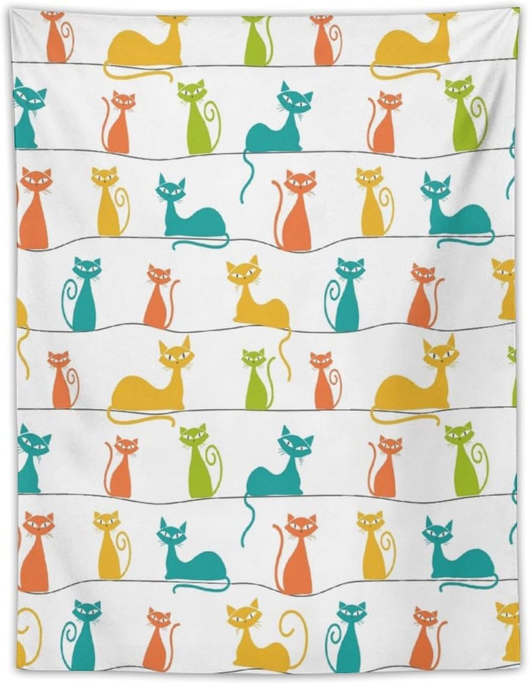 ICMOLYYENLO Boho Medieval Cat Tapestry, Abstract Atomic Starburst Geometric Aesthetic Art Wall Hanging For Bedroom Living Room Dormitory 60x80 Inches