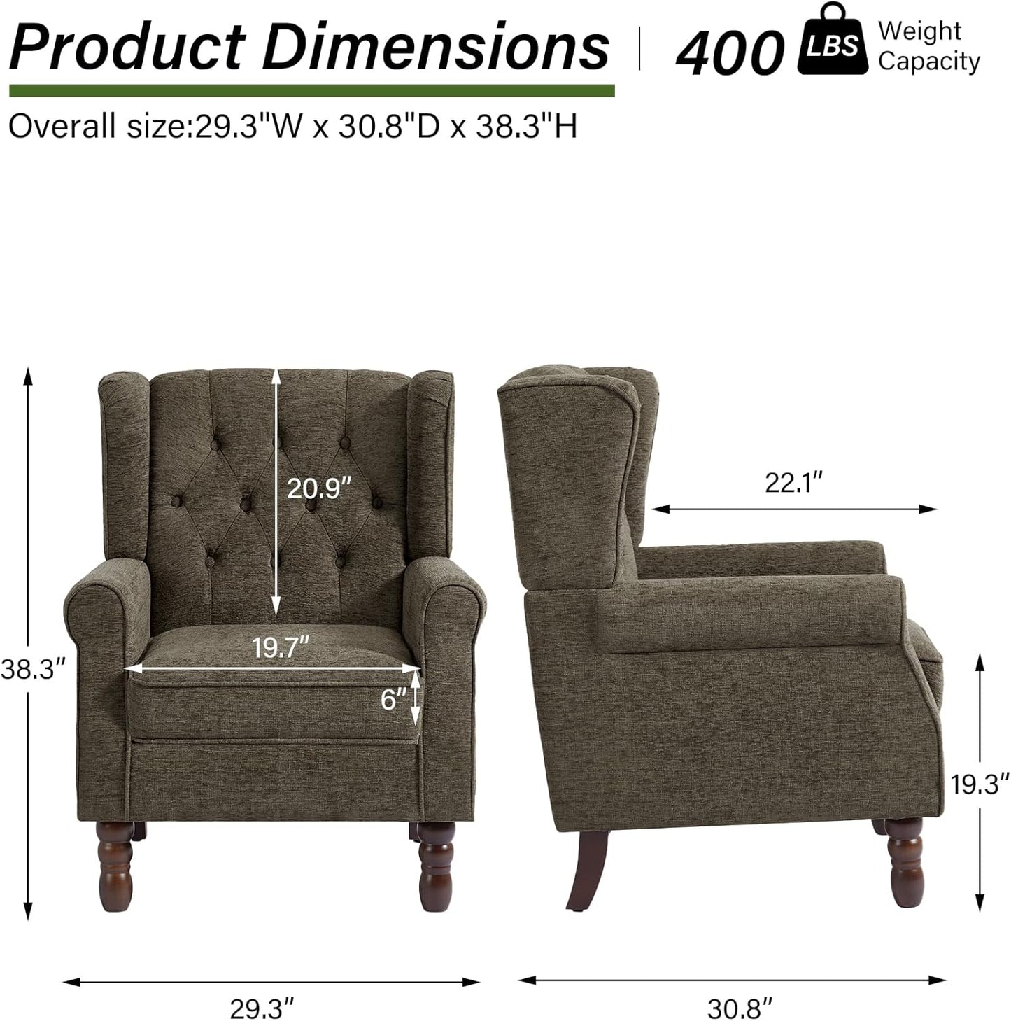 Accent Chair, Upholstered Armchair with Button Tufted High Back & Solid Wood Legs, Comfy Wingback Reading Single Sofa Chair for Small Spaces, Living Room, Bedroom (Taupe, Set of 2)