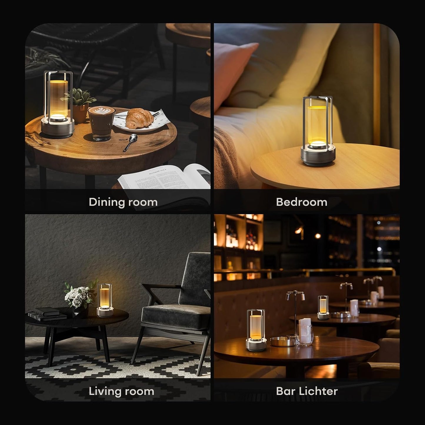 Portable Metal Table Lamp for Indoor/Outdoor ,Rechargeable Cordless LED Lamp, 3-Colour Infinitely Dimming Battery Powered Small Desk Lamp, Restaurant/Bedroom/Bar/Coffee/Camping Light (Sliver Set of 2)