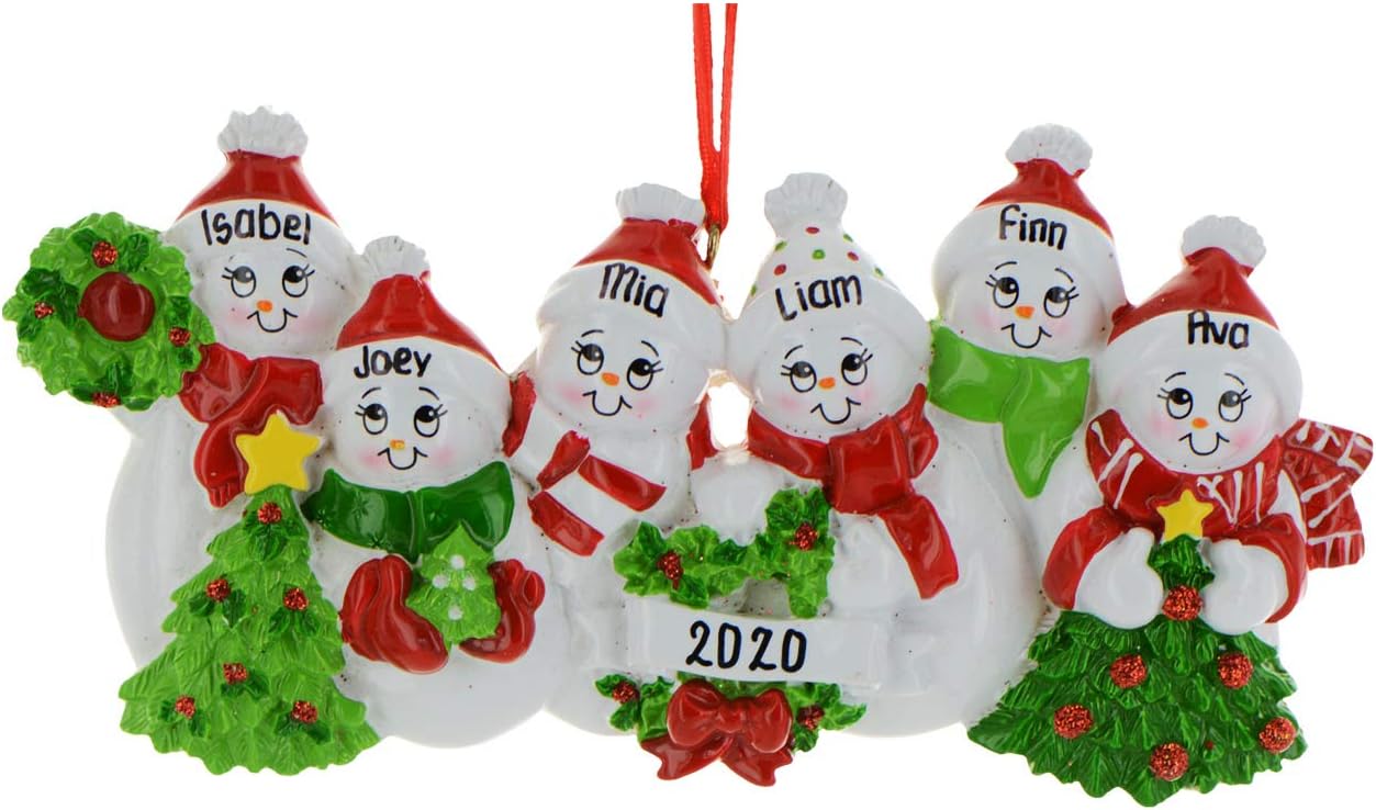3D Snowman Family of 6 Ornament 2025 Personalized Family Christmas Ornaments 2025 | Snow People Personalized Tree Ornaments for Grandchildren, Siblings & Grandkids of Six Ornament Snowmen Small Tree