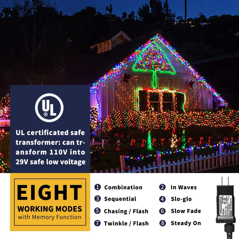 XTF2015 Christmas Outdoor Indoor Lights, 336FT 1000 LED 8 Modes Memory Function UL Certified Timer Christmas String Lights for Trees, Patio, Garden, Party, Wedding, Holiday (Multicolor)