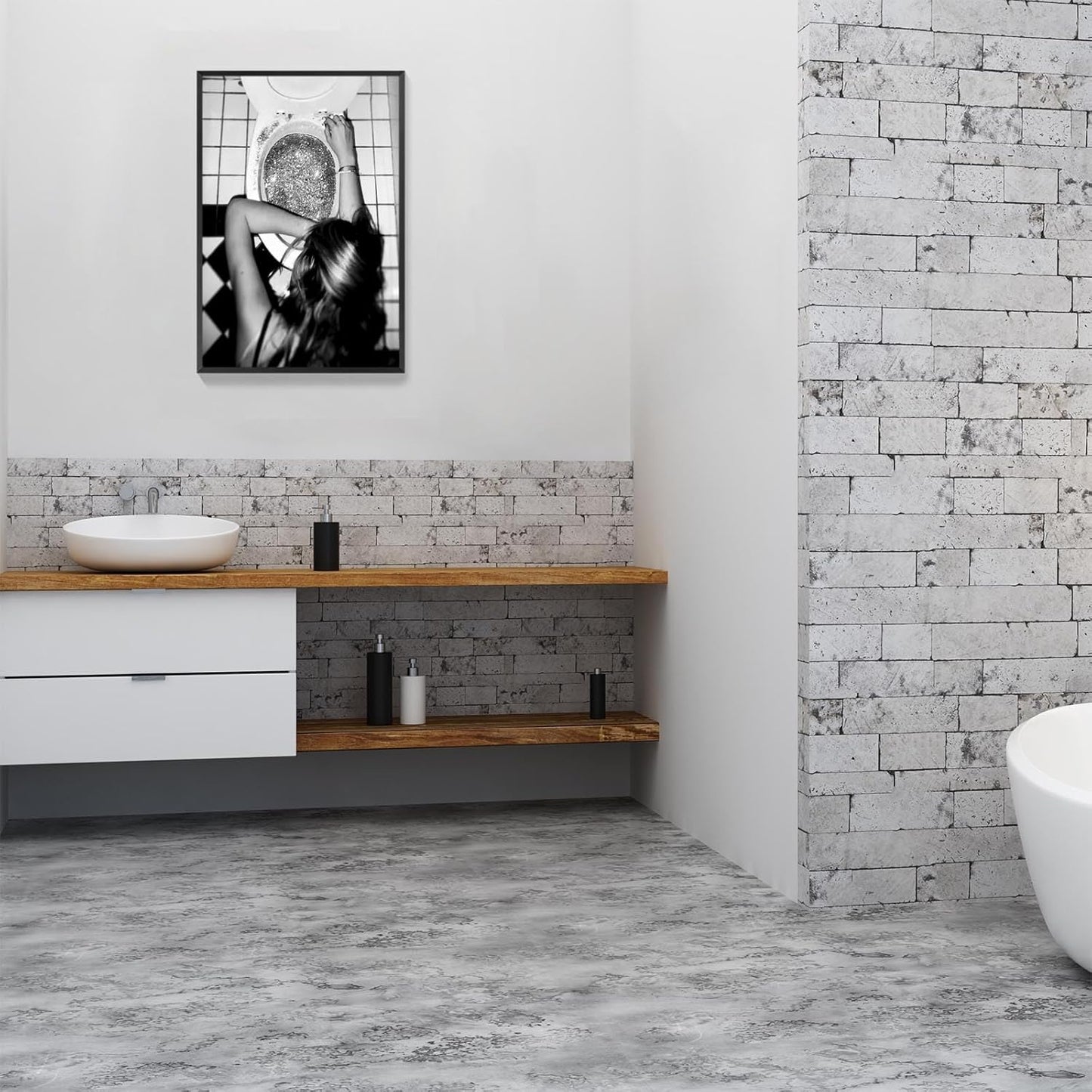 Funny Bathroom Wall Art Black and White posters Bar Disco Party prints painting Girls Bathroom Canvas wall art Funky aesthetics Teen Girl Bedroom wall decor for 12x16in Framed