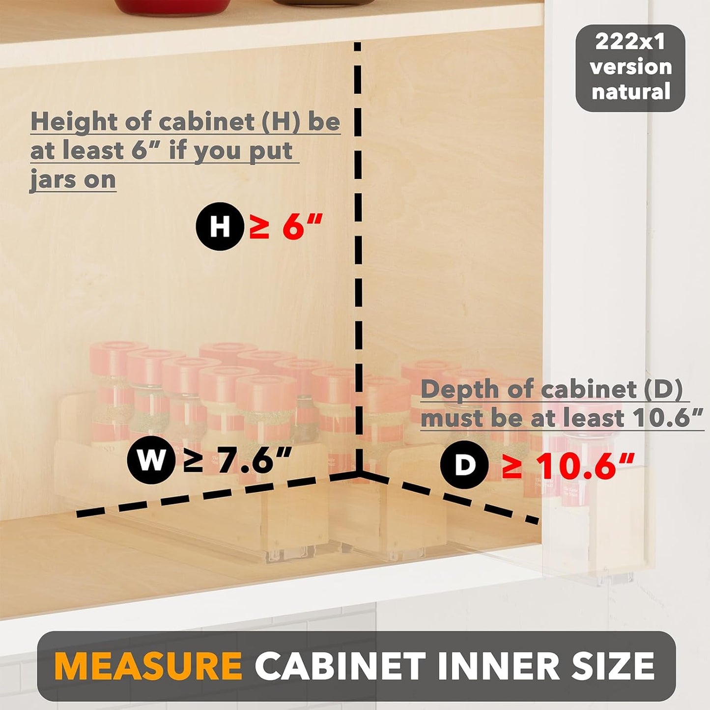 SpaceAid Bamboo Pull Out Spice Rack Organizer for Cabinet, Heavy Duty Slide Out Seasoning Kitchen Pantry Sliding Vertical Organization, 7.6" Wide, 3 Drawers(2" Wide), 1-Tier, Natural