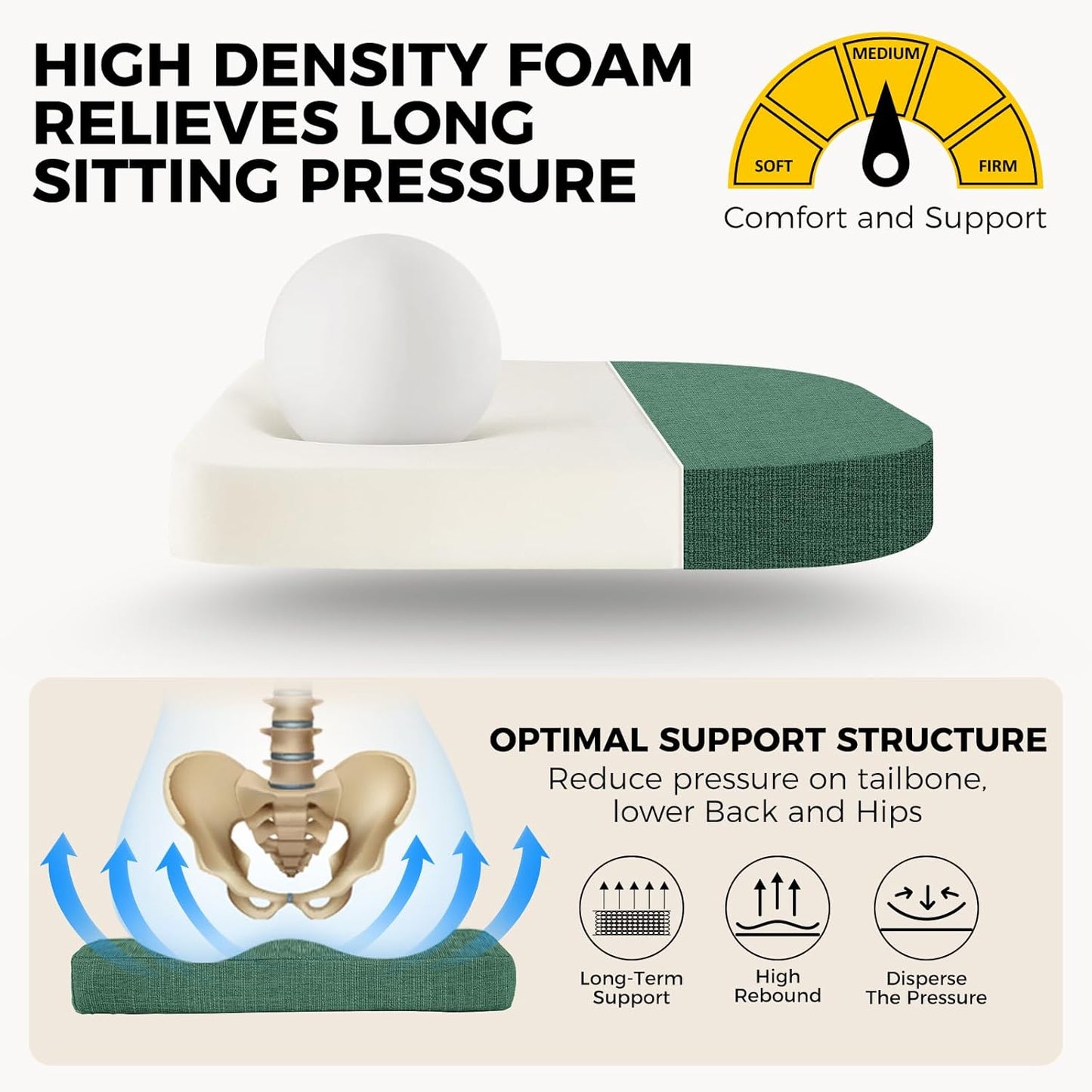 downluxe Indoor Chair Cushions for Dining Chairs, Soft and Comfortable Textured Memory Foam Kitchen Chair Pads with Ties and Non-Slip Backing, 16" x 16" x 2", Dark Green, 4 Pack