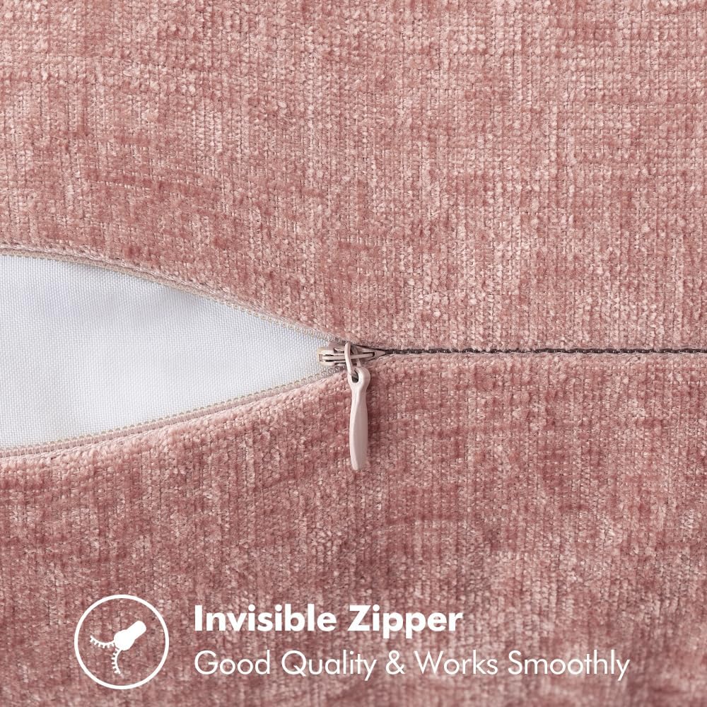 MIULEE Pack of 2 Couch Throw Pillow Covers 24x24 Inch Blush Pink Farmhouse Decorative Pillow Covers with Stitched Edge Soft Chenille Solid Dyed Spring Pillow Covers for Sofa Bed Living Room