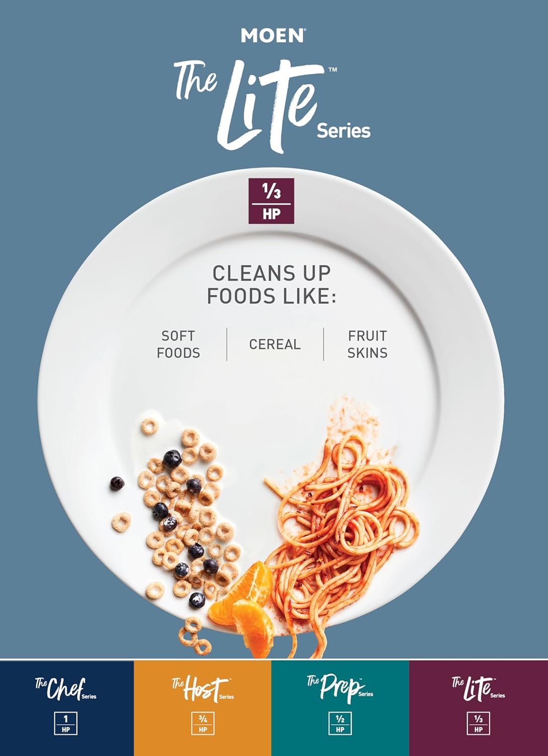 Moen GT33C Lite Series 1/3 Horsepower Continous Feed Garbage Disposal featuring Fast Track Technology, Power Cord Included