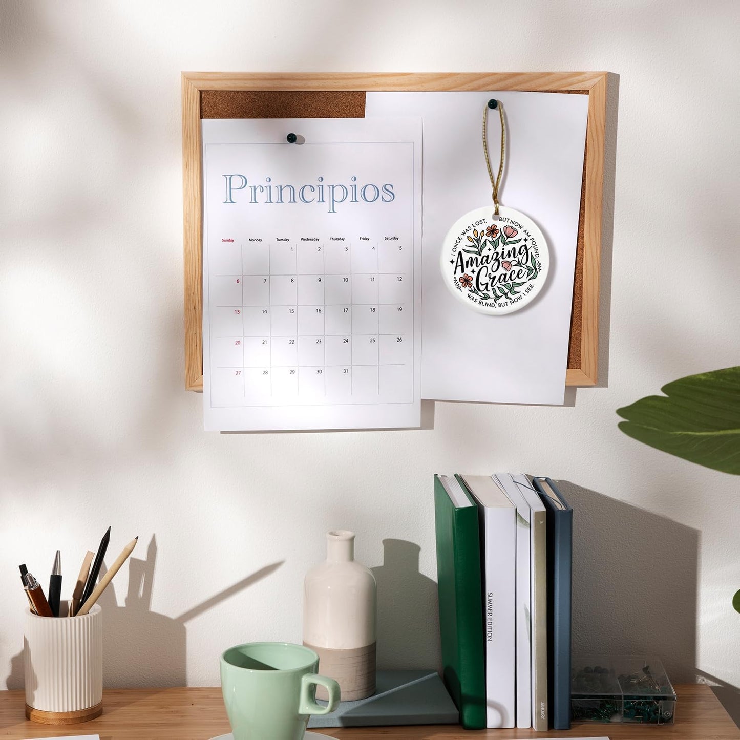 Christian Ornaments, Amazing Grace Scripture Wildflower Floral Ceramic Ornament Keepsake Decorations, Christian Gifts for Women Teen Girls