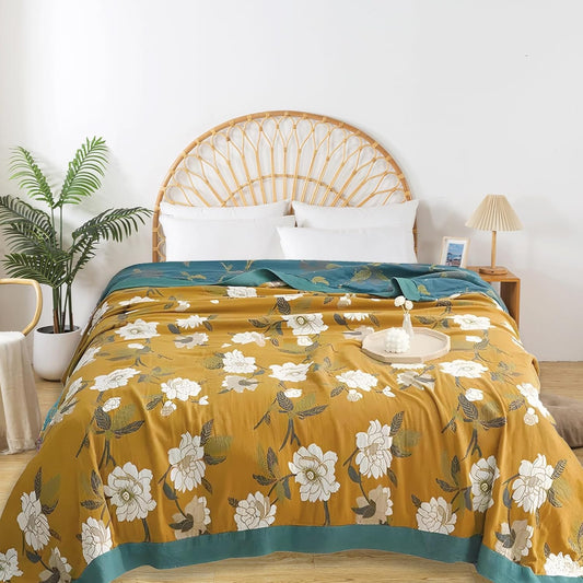 Boho Throw Blanket for Bed - 100% Pure Cotton Ultra Soft Rustic Quilt - Farmhouse Decor Bed Blankets, All Season Rustic Throw for Sofa Couch Chair(80''x 90'', Flower Branch 2)