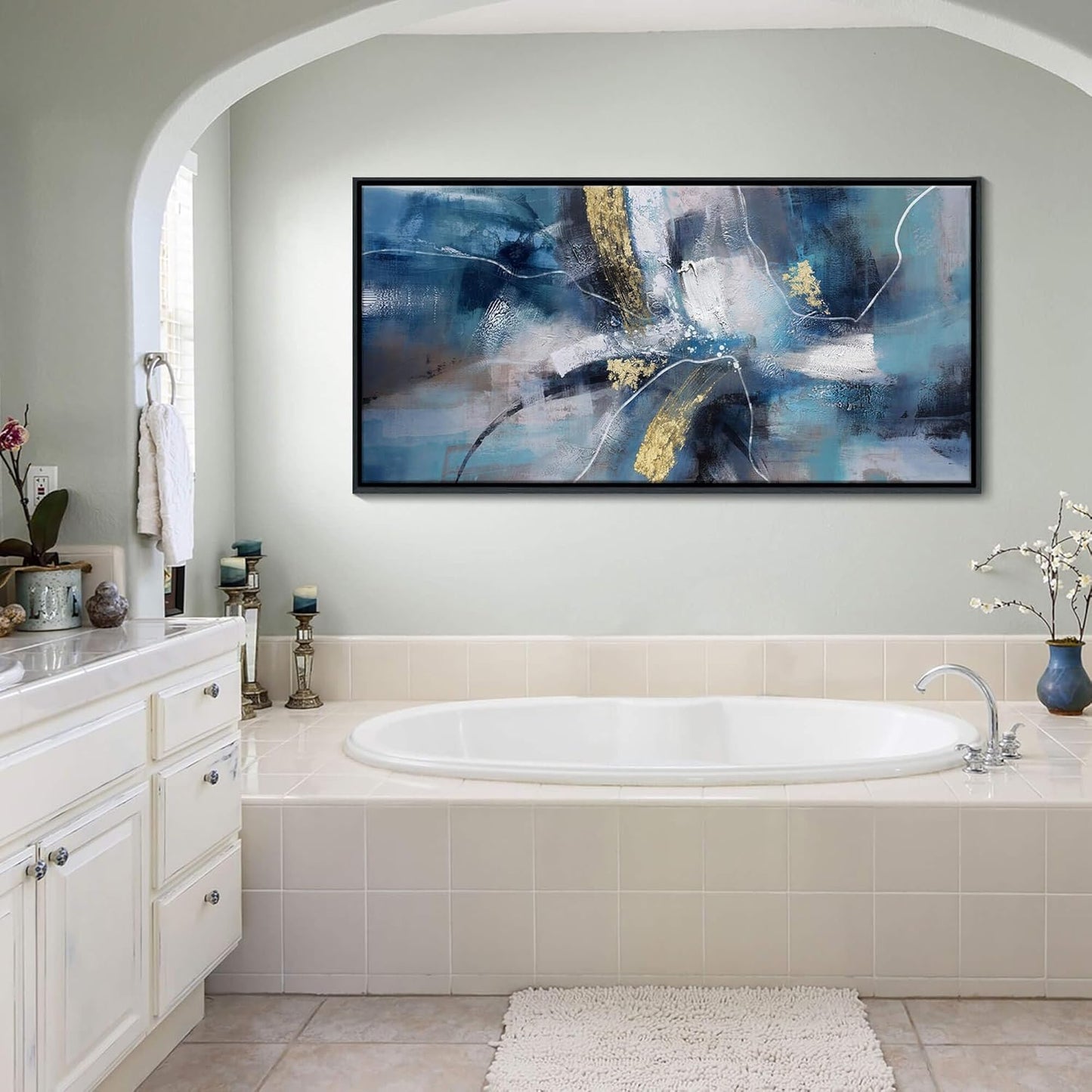 DUNHUANG ART Nordic Luxury Gold Abstract Canvas Wall Art for Living Room - Modern Decor for Home & Office - Framed Prints Painting Ready to Hang 20"x40"