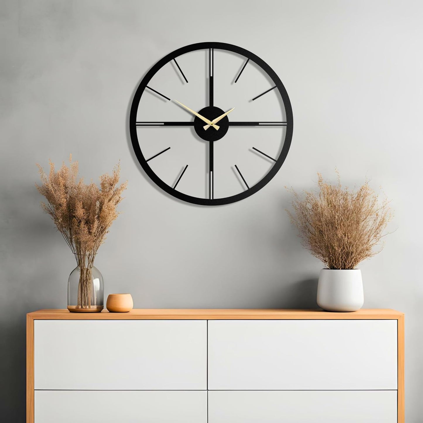 pluviart Rain Minimalist Metal Wall Clock, Modern Black Metal Wall Clock, Silent Non-Ticking Decorative Clock for Living Room, Kitchen, Office, Industrial-Style Wall Decor, Easy to Hang (19,3")