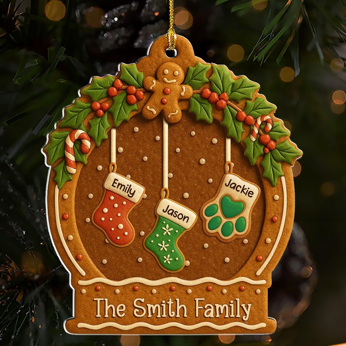 Personalized Family Ornament Christmas Cookies Style - Custom Stockings and Names Acrylic Ornament Gift Stocking Stuffers White Elephant Ideas (2)