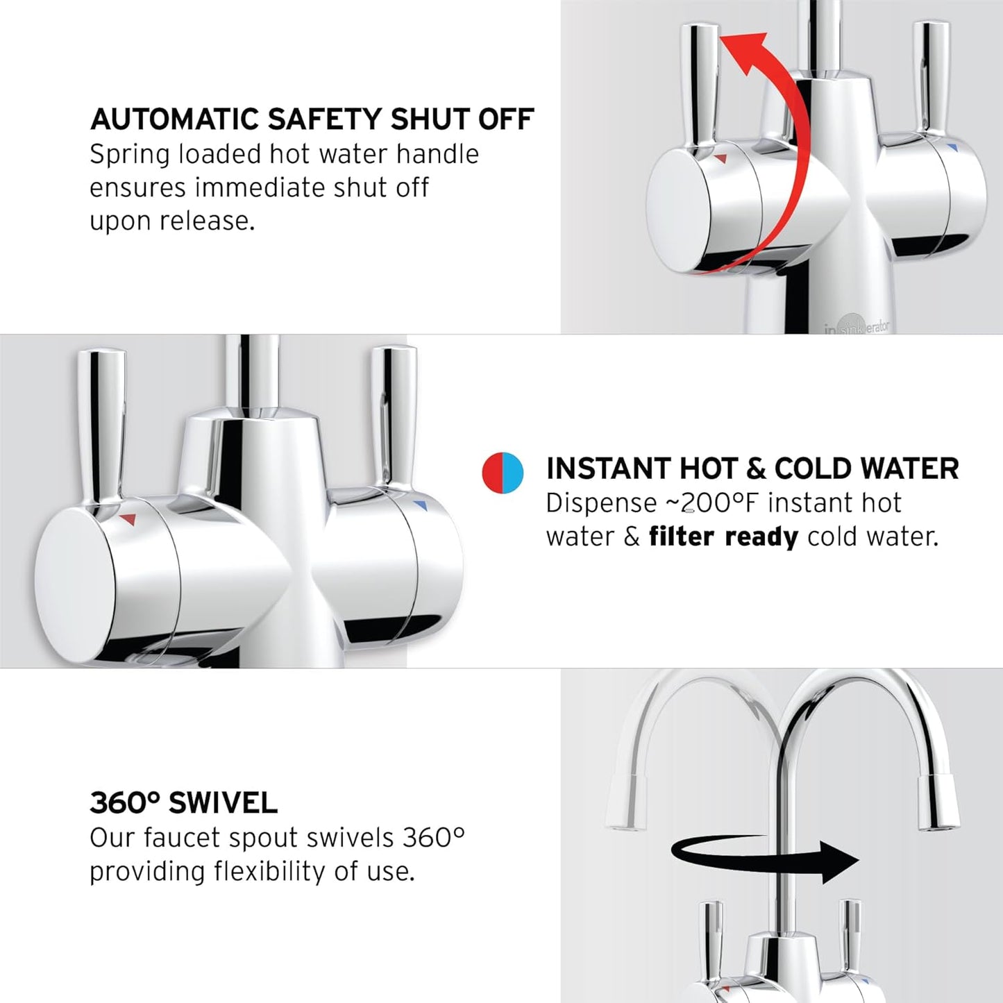 InSinkErator Stainless Steel Tank, HC250C-SS HOT250 System, 2-Handle Drinking Faucet in Chrome with 2/3-Gallon, Filter-Compatible Instant Hot/Cold Water Dispenser