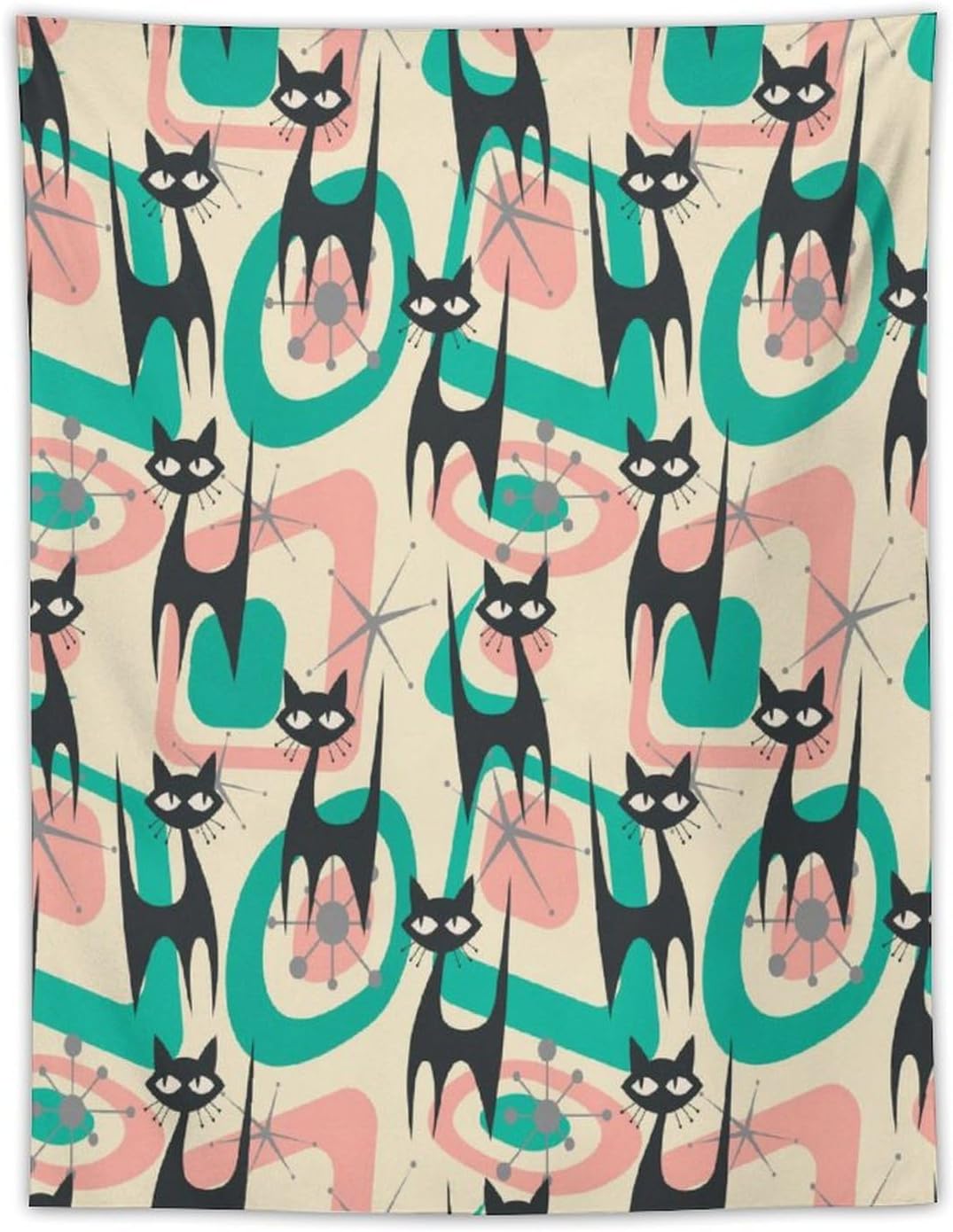 ICMOLYYENLO Boho Medieval Cat Tapestry, Abstract Atomic Starburst Geometric Aesthetic Art Wall Hanging For Bedroom Living Room Dormitory 60x60 Inches