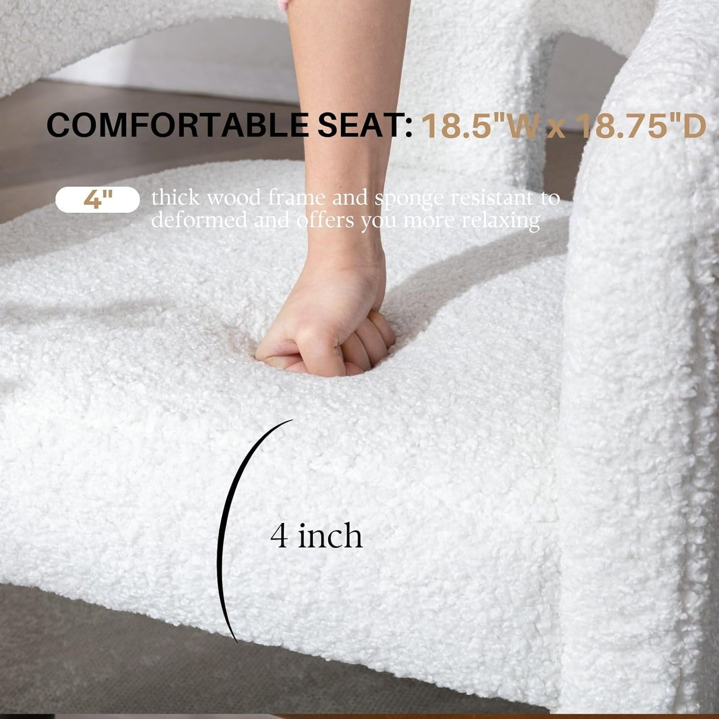 White Boucle Dining Chairs Set of 2, Modern Barrel Dining Room Chairs Upholstered Faux Fur Accent Chair with Arms and Round Back for Living Room Kitchen Armchair No Assembly Needed