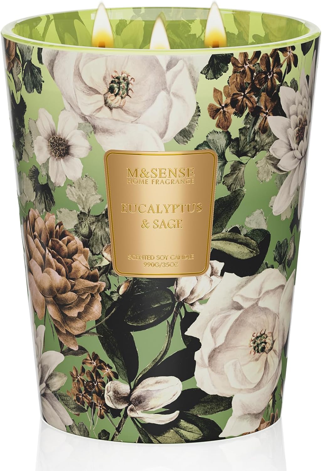 M&SENSE Eucalyptus Sage Scented Candle, 35oz 150H Long Lasting, 3-Wick Natural Soy Candles Aromatherapy Relaxing Sleep, Home Fragrance Housewarming Gifts