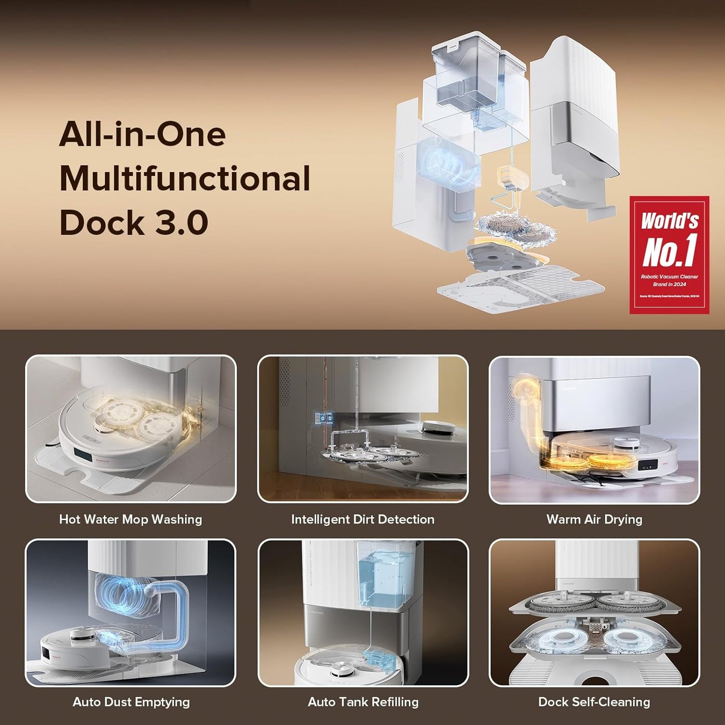 roborock Qrevo Master Robot Vacuum and Mop Combo, 10,000Pa Suction, FlexiArm Design Side Brush & Mop, Auto Mop Washing & Drying, Self-Emptying&Refilling, Dock Self-Cleaning, Obstacle Avoidance, White