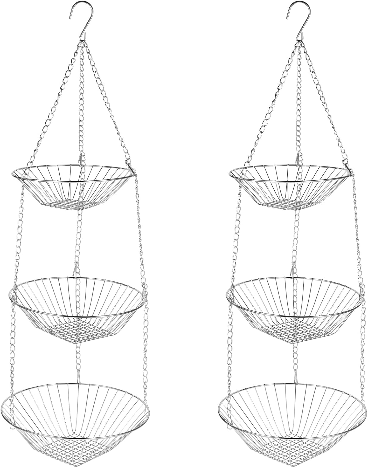 3-Tier Kitchen Wire Storage Basket Hanging Fruit Storage 2 Pack