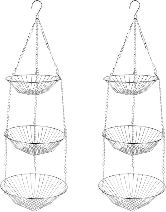 3-Tier Kitchen Wire Storage Basket Hanging Fruit Storage 2 Pack